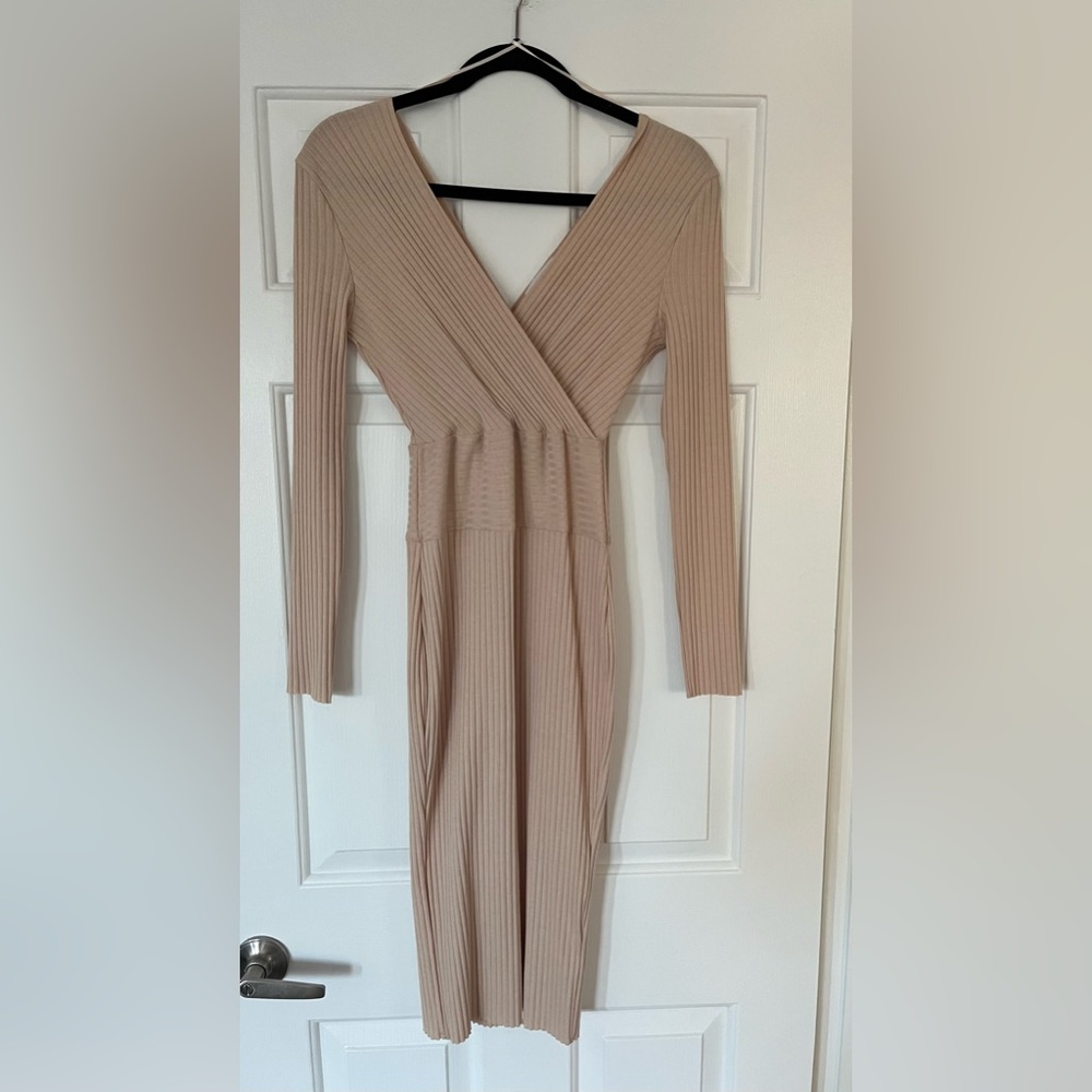 Cream, long sleeve sweater dress